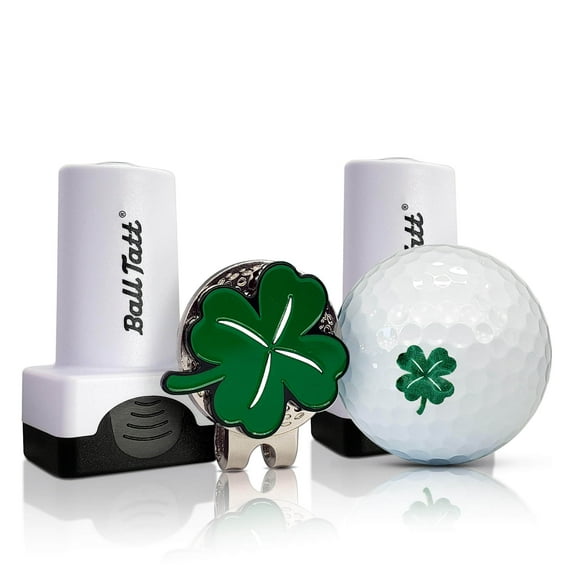 Ball Tatt Clover Two Pack Golf Ball Stamper Self-Inking with 32mm Hat Clip and Ball Marker