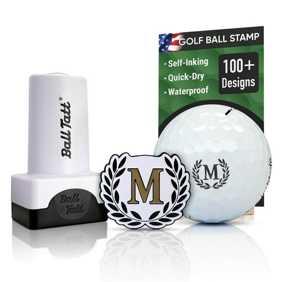 Ball Tatt M Initial Golf Ball Stamp Self-Inking Quick-Dry w/ Monogram Ball Marker (Black)
