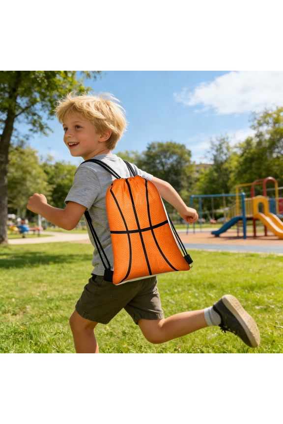 Ball Themed Drawstring Backpack Sports Print Polyester Cinch Sack Travel Pouch Party Favor Bag Lightweight Gym Sackpack for Soccer Rugby Beach Hiking