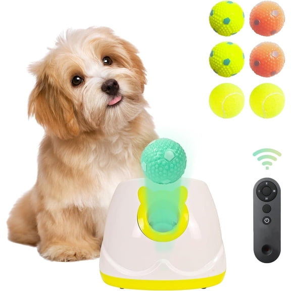 Ball Throwing Machine for Small to Medium Sized Dogs,  Interactive   Ball Launcher with Balls (Yellow with Remote Contro)
