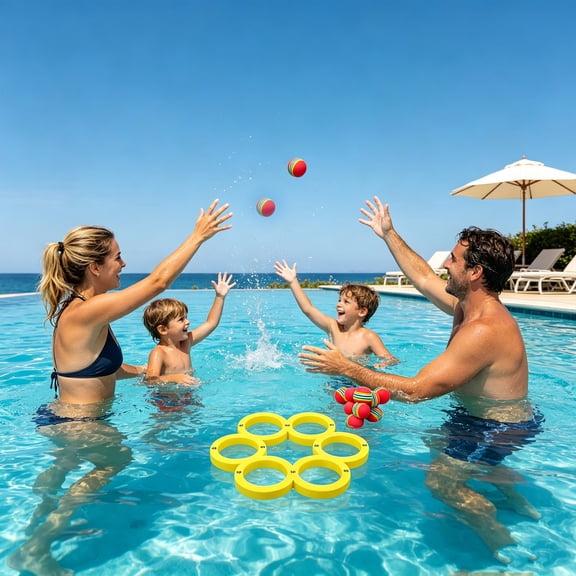 Ball Throwing Ring Water Toy Game, Ki*ds Water Play Toss Entertainment Set, Outdoor Pool Beach Summer Splash Toy, Active Fun Exercise Gift for Children Family Party Play
