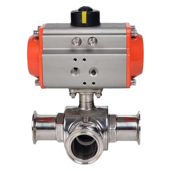 Ball Valves 63mm 3 Way Sanitary Pneumatic Ball Valve Pneumatic Clamp Stainless Steel Double Acting T/L Type Chuck Quick Cut-off Ball Valves ,Easy to Install