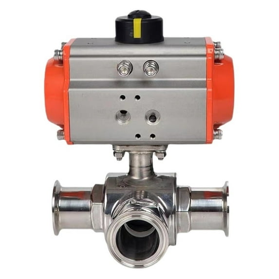 Ball Valves 63mm 3 Way Sanitary Pneumatic Ball Valve Pneumatic Clamp Stainless Steel Double Acting T/L Type Chuck Quick Cut-off Ball Valves