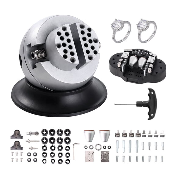 Ball Vise 3 Inch, Engraving Setting Tool with 70 PCS Attachment, 360 Rotation Jewelry Vise for Gemstone Inlay, Ring Engraving, Precision Machining