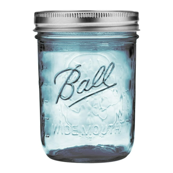 Ball Wide Mouth Collection Elite Blue Pint Glass Mason Jars with Bands and Lids, 16 oz., 4 Count