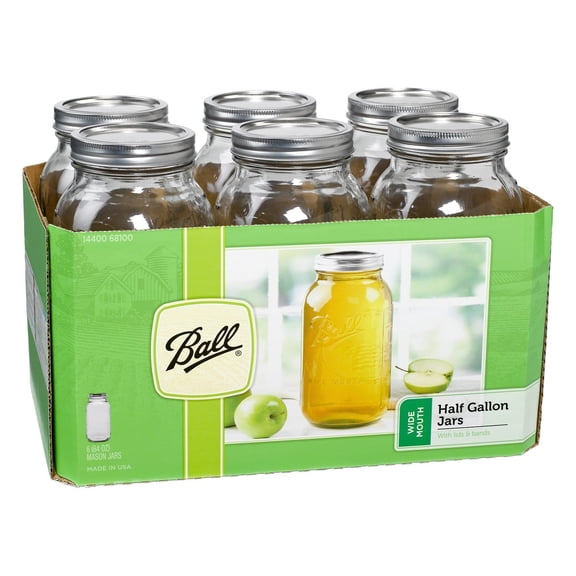Ball Wide Mouth Glass Mason Jars Lids and Bands 64 oz Preserving Jars 6 Count
