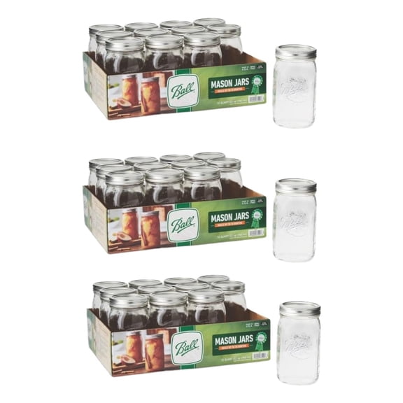 Ball Wide Mouth Glass Mason Jars with Lids and Bands, Used for Canning, Pickling, Juice, Jam, Jelly, Quart Size 32 Ounce Pack of 36