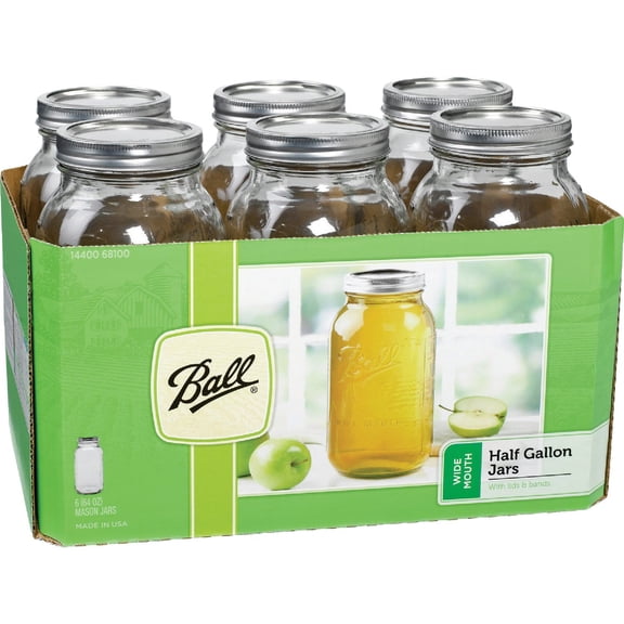 2-pack Ball Wide Mouth Half Gallon 64 Oz Jars with Lids and Bands, Set of 6 2 Pack, WM, Clear — Residential Use, Standard Application