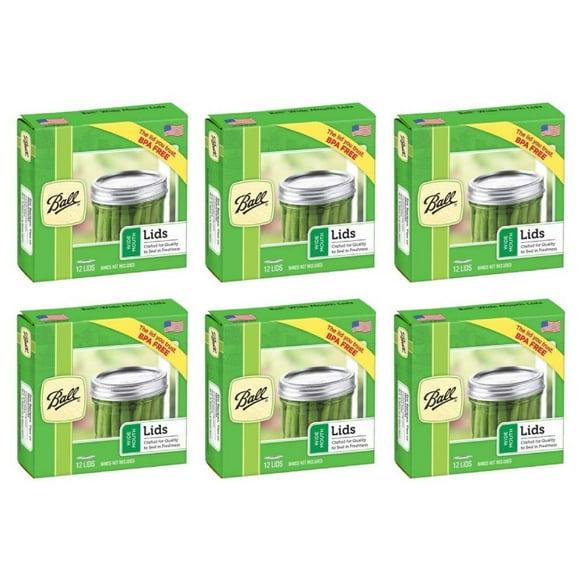 Ball Wide Mouth Jar Lids Mason Canning Lids Silver Color 42-000 Made in USA, 6 Sets of 12 (Total of 72 Lids)
