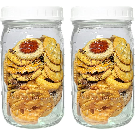 Ball Wide Mouth Jars 32oz 2 Pack with m.e.m Plastic Lids Fit Ball and Kerr Wide Mouth