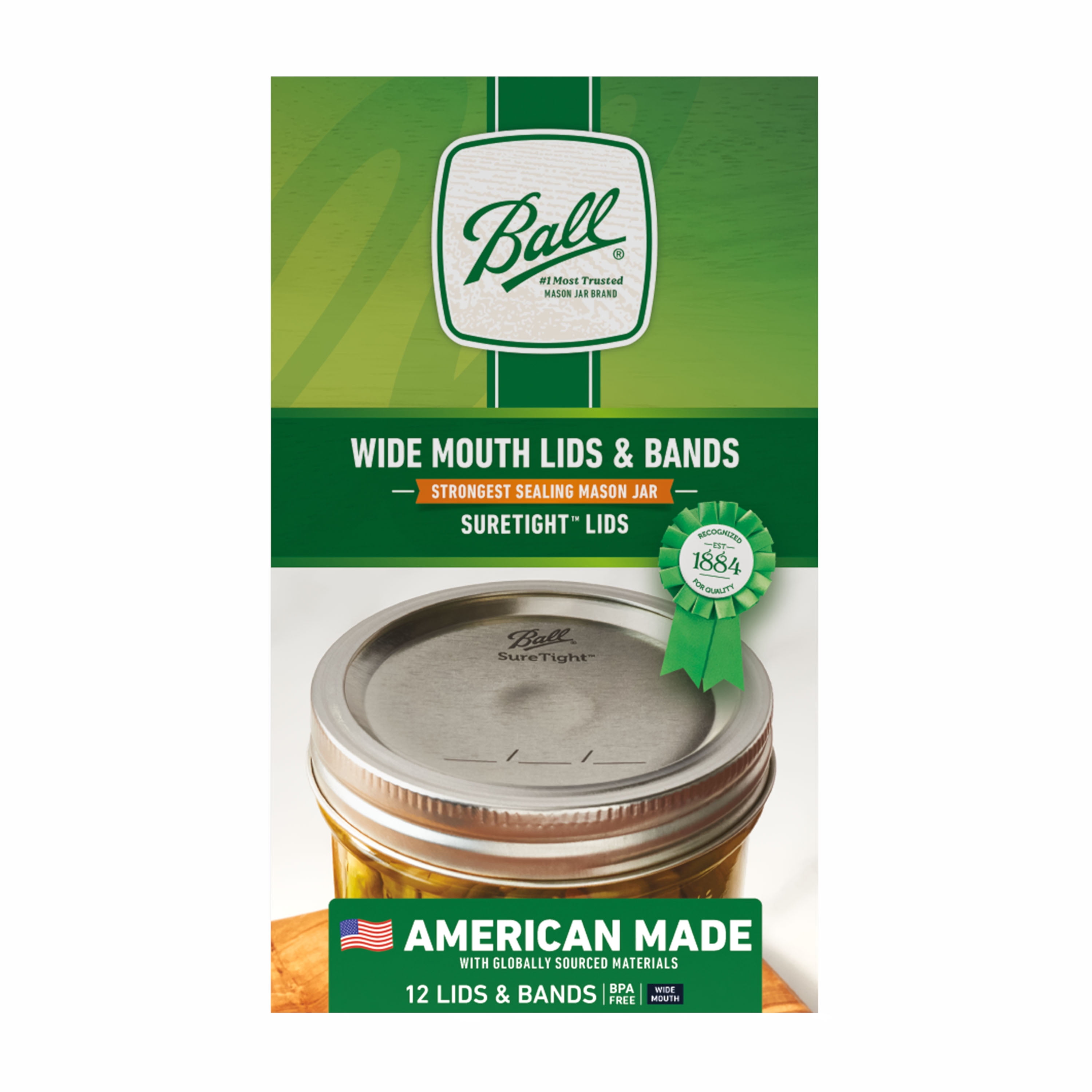 Ball, Wide Mouth Lids with Bands, BPA Free, 12 Count