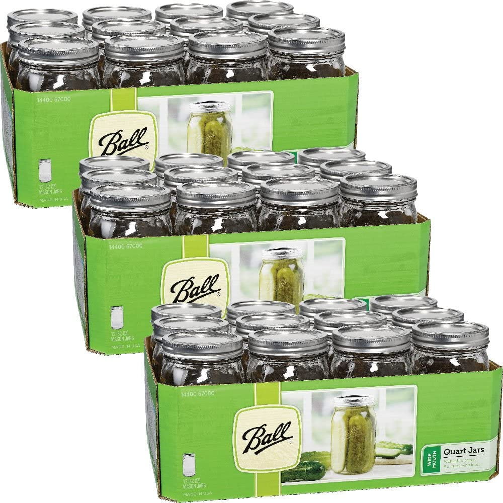 Ball Wide Mouth Quart (32 oz) Jars with Lids and Bands (3 Pack of 12) - Walmart.com