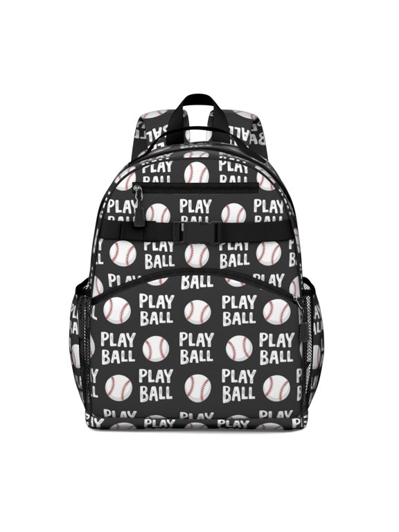 Ball and Baseballs Black Pattern Backpack for School, Cute School Bag with Adjustable Shoulder Straps and Padded Back, 15.25"x11.5"x5.25"