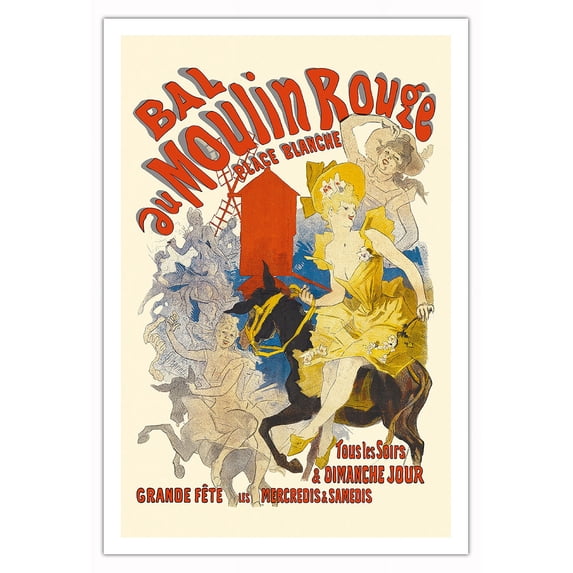Ball at the Moulin Rouge - Vintage French Advertising Poster by Jules Chéret c.1889 - Fine Art Matte Paper Print (Unframed) 30x44in