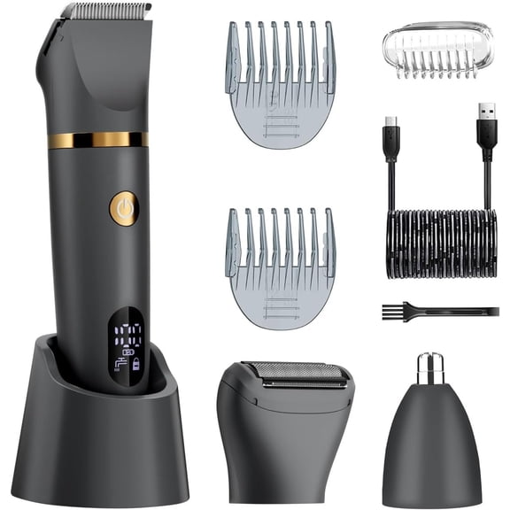 Ball  for Men, 3-in-1 Multifunction  Hair Trimmer & Pubic  with Titanium  (No Nicks!), IPX7  Electric Razor, LED Display, Wet/Dry