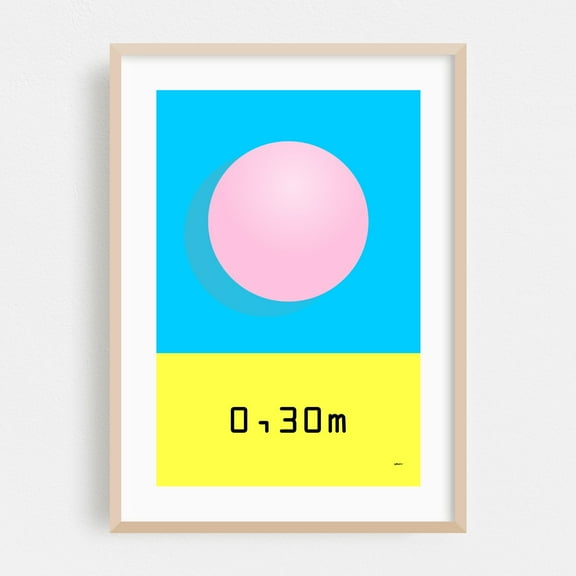 Ball in the Pool - Digital Art Geometric Minimalist Pastel Modern Art Abstract Pop Art Oak Framed Wall Art Print 5 x 7 inches