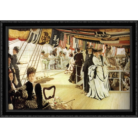 Ball on Shipboard 40x28 Large Black Ornate Wood Framed Canvas Art by James Tissot