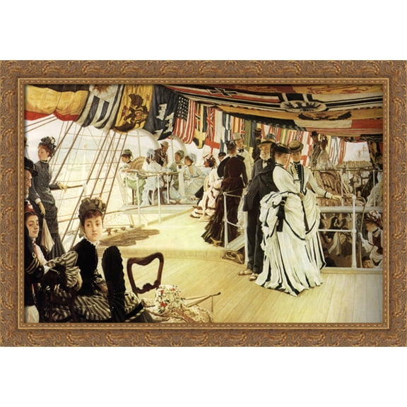 Ball on Shipboard 40x28 Large Gold Ornate Wood Framed Canvas Art by James Tissot