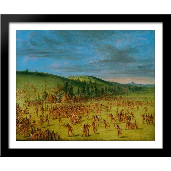 Ball-play of the Choctaw--Ball Up 34x28 Large Black Wood Framed Print Art by George Catlin