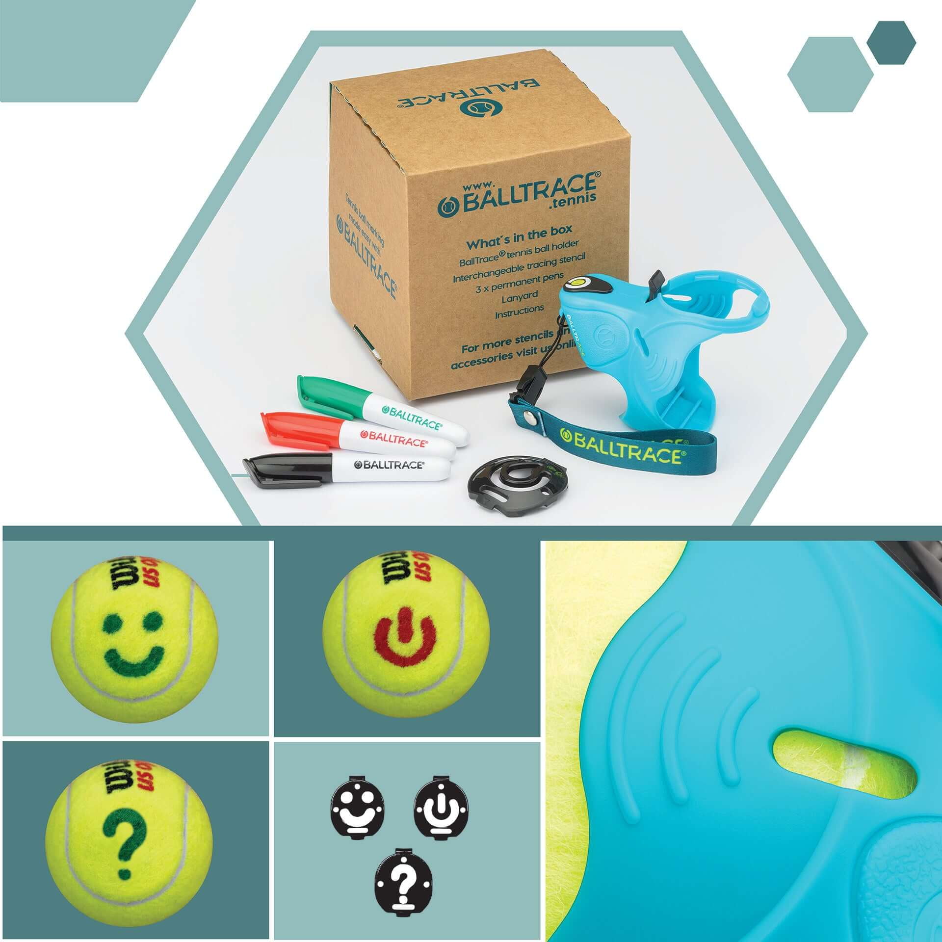 BallTrace Tennis / Padel Ball Marker | Break Point Blue | Express Yourself Bundle