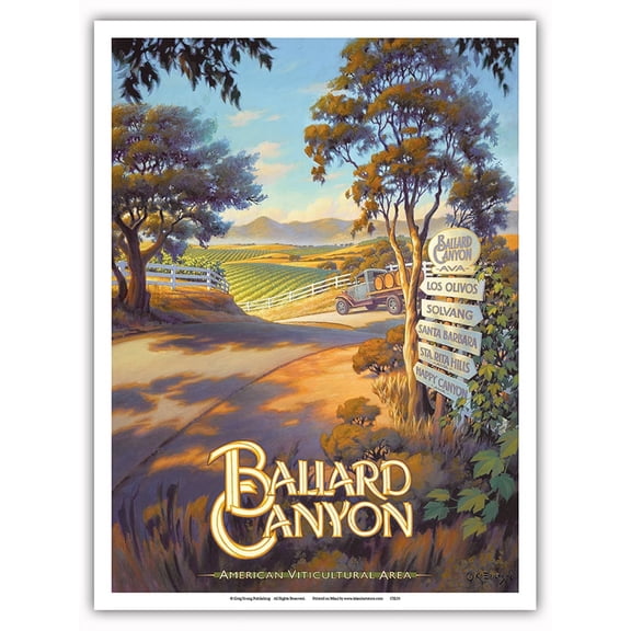 Ballard Canyon Wineries - California Vineyards Wine Country Art by Kerne Erickson - Master Art Print (Unframed) 9in x 12in