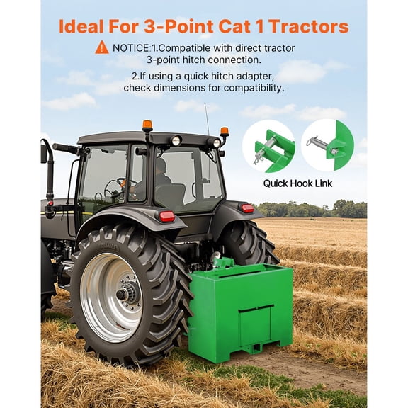 Ballast Box, 3-Point Category 1 Tractor Ballast of 800lbs Capacity, for 2 Inch Hitch Receiver, Heavy-Duty Steel 4.3 ft Large Volume Loader Attachment