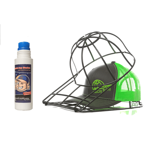 Ballcap Buddy Hat Washer Cage & Liquid Cleaner with Soft Scrub Brush Ballcap and Shoe Cleaner- Combo