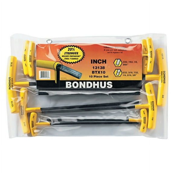 Balldriver T-Handle Hex Key Sets, 10 per pack, Hex Ball Tip, Inch