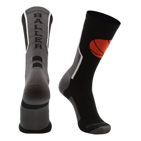 Baller Basketball Logo Crew Socks (Black/Orange, Small)