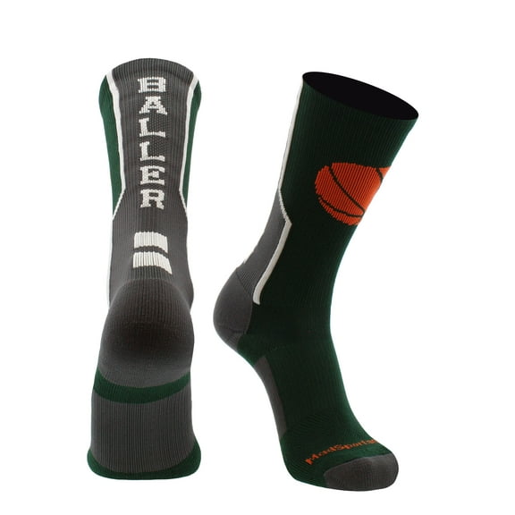 Baller Basketball Logo Crew Socks (Dark Green/Graphite, Small)