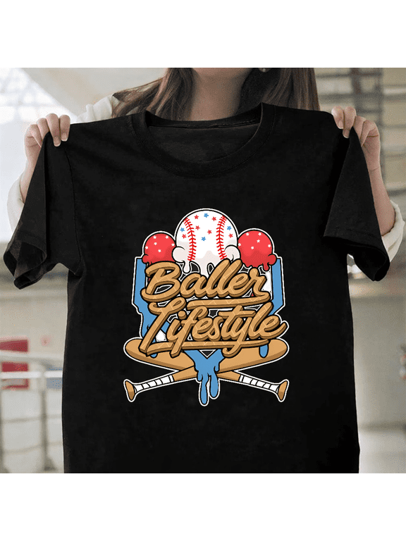 Baller Lifestyle Baseball Graphic Tee Gift For Boys Sports Art Unisex T-Shirt, for men & women, up to size 5XL.