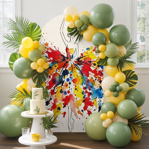 Ballerina Arch Backdrop Cover, 5FT, Colorful Dress Dynamic Splashes Spandex Arch Covers Double-Sided Backdrop for Wedding Birthday Party Photo Background Decoration