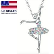 Ballerina Ballet Dancer Multicolor Rhinestone Crystal Pendant Necklace, Fruilibee Jewelry Gifts for Women, Mom and Girls