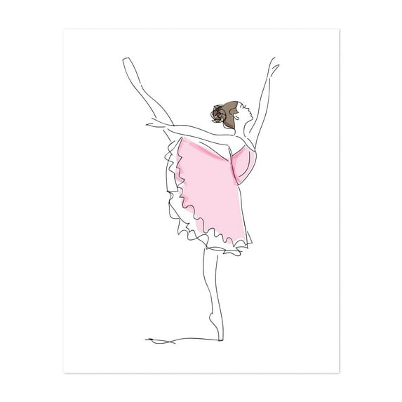 Ballerina, Ballet Girl, Ballet Dancer, Tutu, Girl Nursery - Illustration Line Art Minimalist Sketch Pastel Unframed Wall Art Print 6 x 8 inches