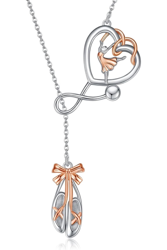 Ballerina Ballet Necklace 925 Sterling Silver Ballet Dancer Heart Necklaces Ballerina Shoes Pendant Jewelry Gifts for Women Dancer