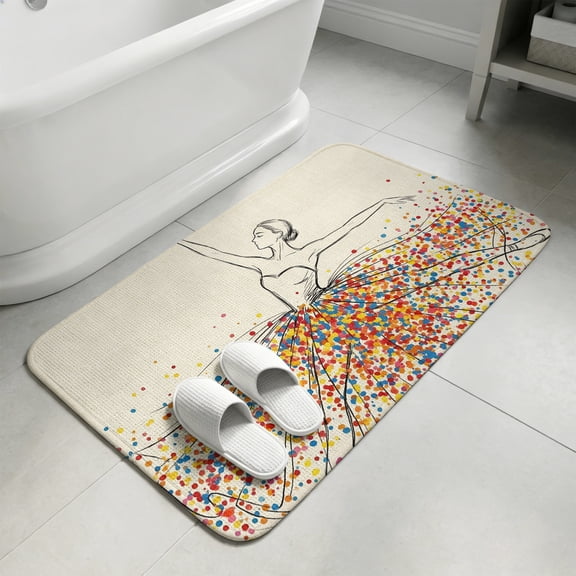 Ballerina Bathroom Rugs Non Slip Washable Bath Mat Absorbent Front Door Mat Colorful Splashes Dynamic Splatters Polka Dot Indoor Doormat for Kitchen Entryway Shower Decor Accessories 15.7"x23.6"