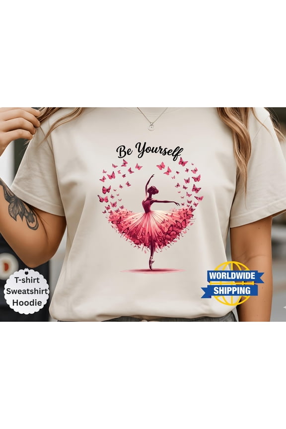 Ballerina Butterfly T-Shirt, Inspirational Dancer Tee, Butterfly Tutu Graphic Shirt, Women's Dance Shirt, Birthday Shirt ,Ballerina T-Shirt
