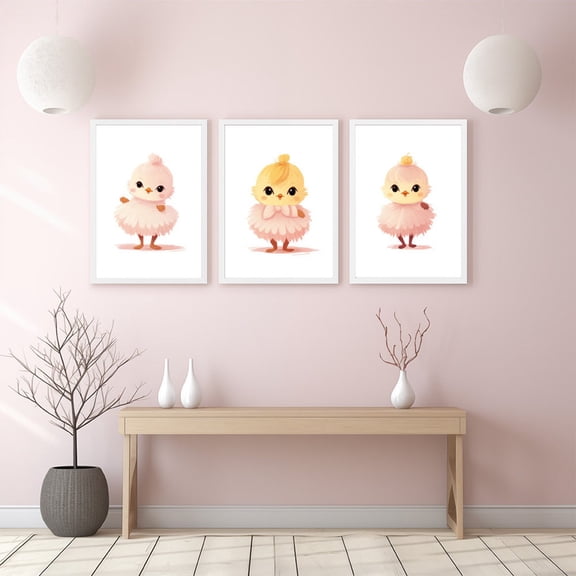 Ballerina Chicks Nursery Print Set Ballet Baby Chickens Poster, Poster Only