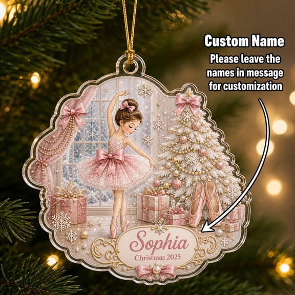 Ballerina Christmas Ornament, Personalized Pink Tutu Acrylic Tree Hanging for Dancer Gift