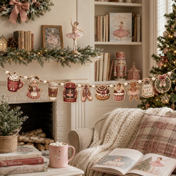 Ballerina Christmas Storybook Wooden Ornament Garland Mantel Decor