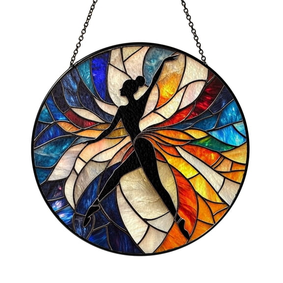 Ballerina Dance Silhouette Stained Glass Style Window Suncatcher, Elegant Ballet Dancer Hanging Ornament, Decorative Dance Studio Window Art, Ballet Gift Idea