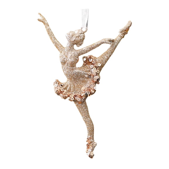 Ballerina Dancer Christmas Tree Ornament 3D Champagne Gold Material Elegant Hanging Pendant for Holiday Decor