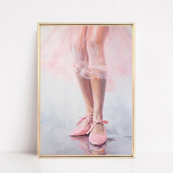 Ballerina Dancer Print Pastel Blush Pink Ballet Shoes Slippers Preppy Painting Poster Boho Wall Art Decor Teen Girly Room