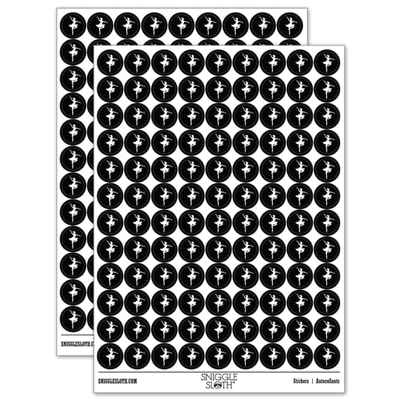Ballerina Dancer in Tutu On Pointe Round Sticker Set - Black - Matte Finish - 0.50" Size