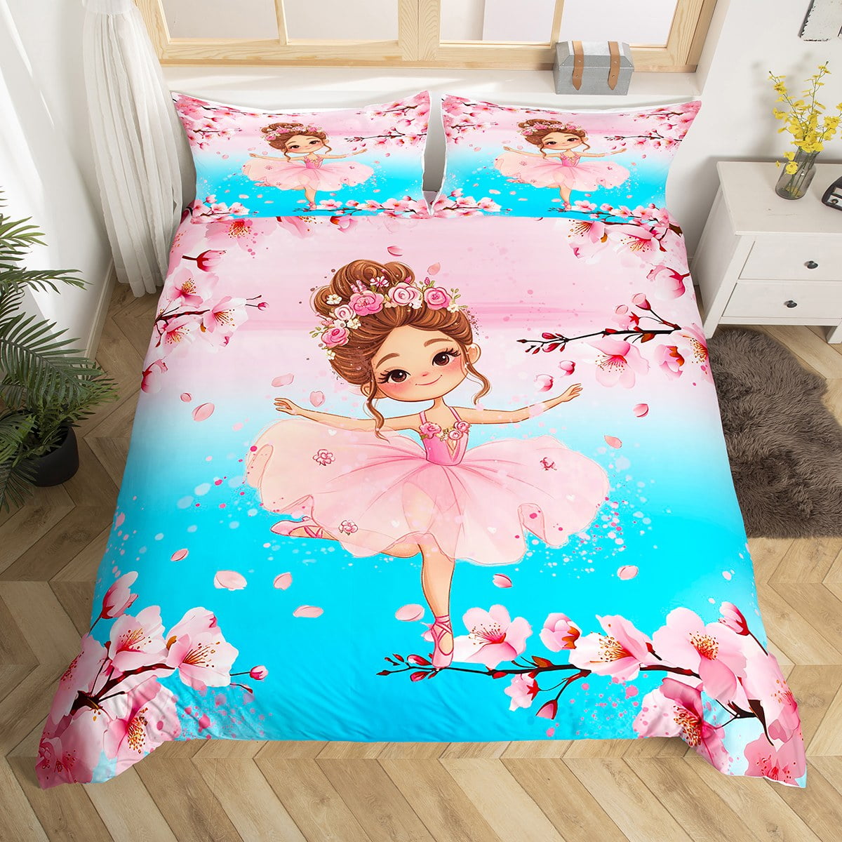 Ballerina Duvet Cover Cute Little Ballet Princess Twin Bedding Sets for