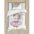 thumbnail image 1 of Ballerina Duvet Cover Set Twin Size, Curly Blonde Haired Cute Dancer Girl Pencil Drawing in Muted Tones Funny Doodle, 2 Piece Bedding Set with 1 Pillow Sham, Multicolor, by Ambesonne, 1 of 2