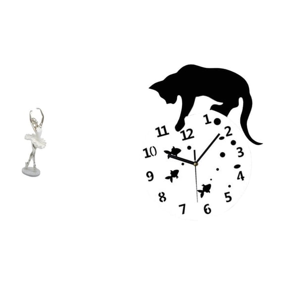 Ballerina Figurine Cat Wall Clock Modern Ballet Girl Statue Resin Material for Bedroom Living Room Office Decor