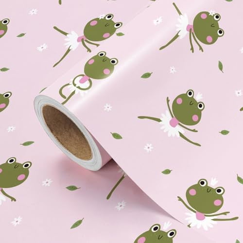 Ballerina Frog Wrapping Paper Roll - Mini Roll - 17 Inch x 16.5 Feet - Ballet Frog with Floral Wrapping Paper Perfect for Baby Shower, Kids Boy Girl Birthday