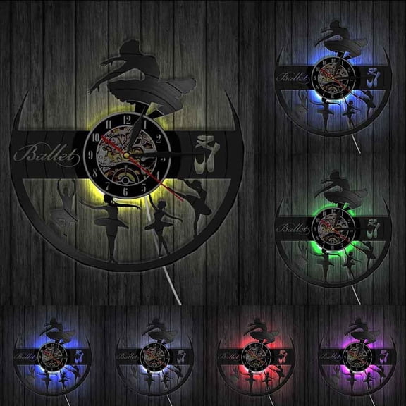 Ballerina Girl Nursery Girls Room Wall Art Decorative Wall Clock Watch Dancing Girls Vinyl Record Wall Clock Ballet Dancers Gift With LED