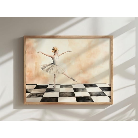 Ballerina Girl Room Art Ballet Checkered Nursery Decor Dancer Checker Print Dancing Printable Unframed Paper Print